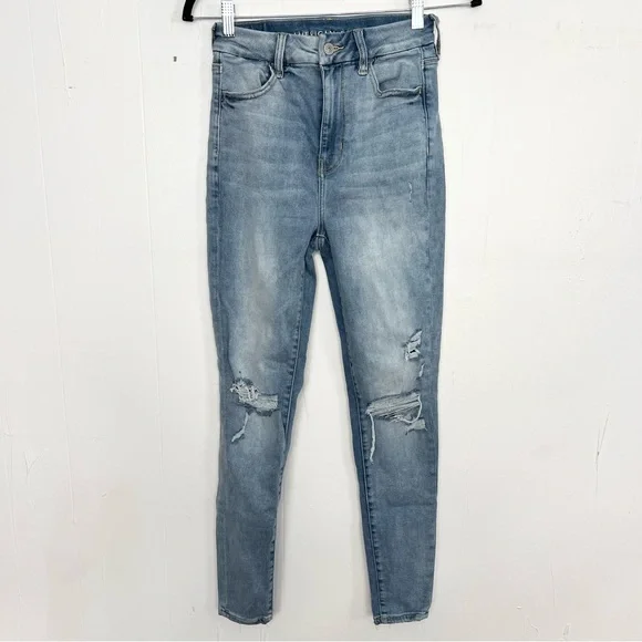 American Eagle Curvy Highest Rise Jegging Jeans Size 2 Stretch Distressed - Picture 1 of 5